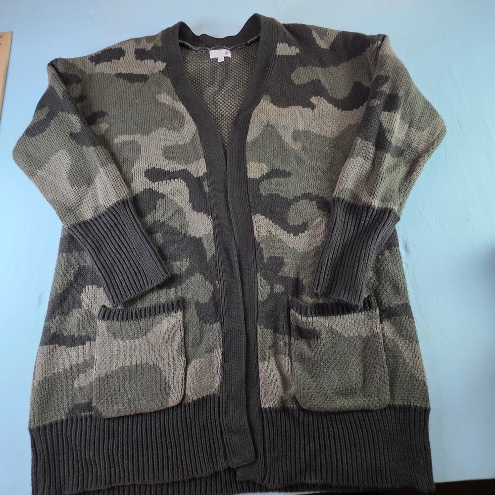 SO Camo Open Front Longline Cardigan Sweater Olive Green JG03S002RS1 XS
